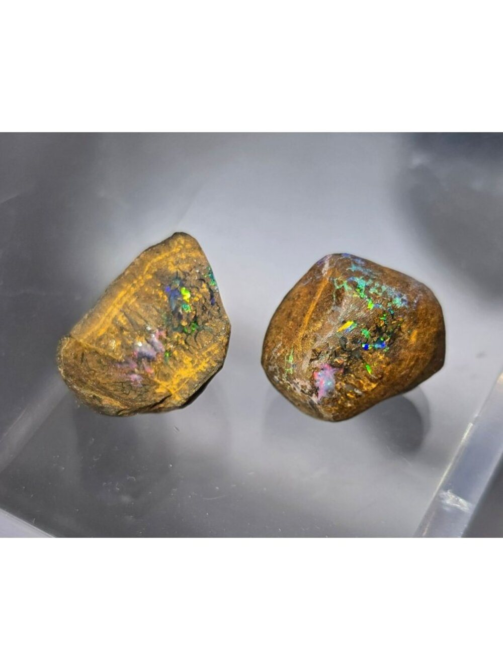 Ironstone Matrix Opal Specimens With Natural Play Of Color Raw Set of 2 JH5009